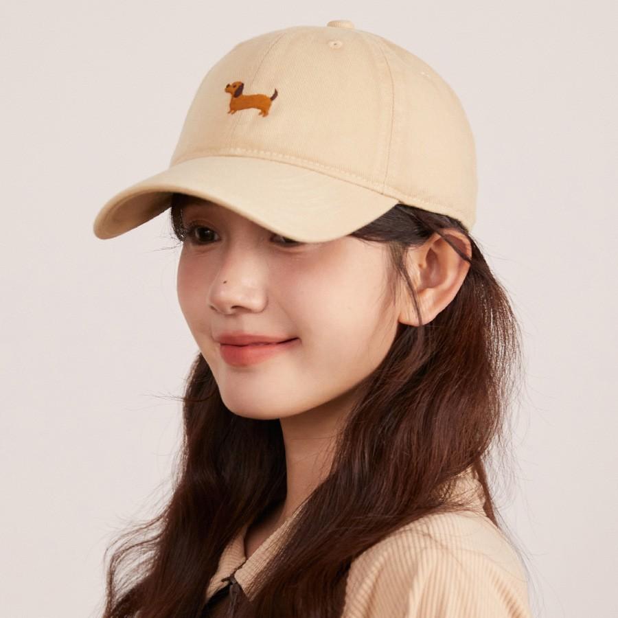 Korean Premium Soft Top Baseball Cap Girl Cute Puppy Embroidered Hat Versatile White Cap