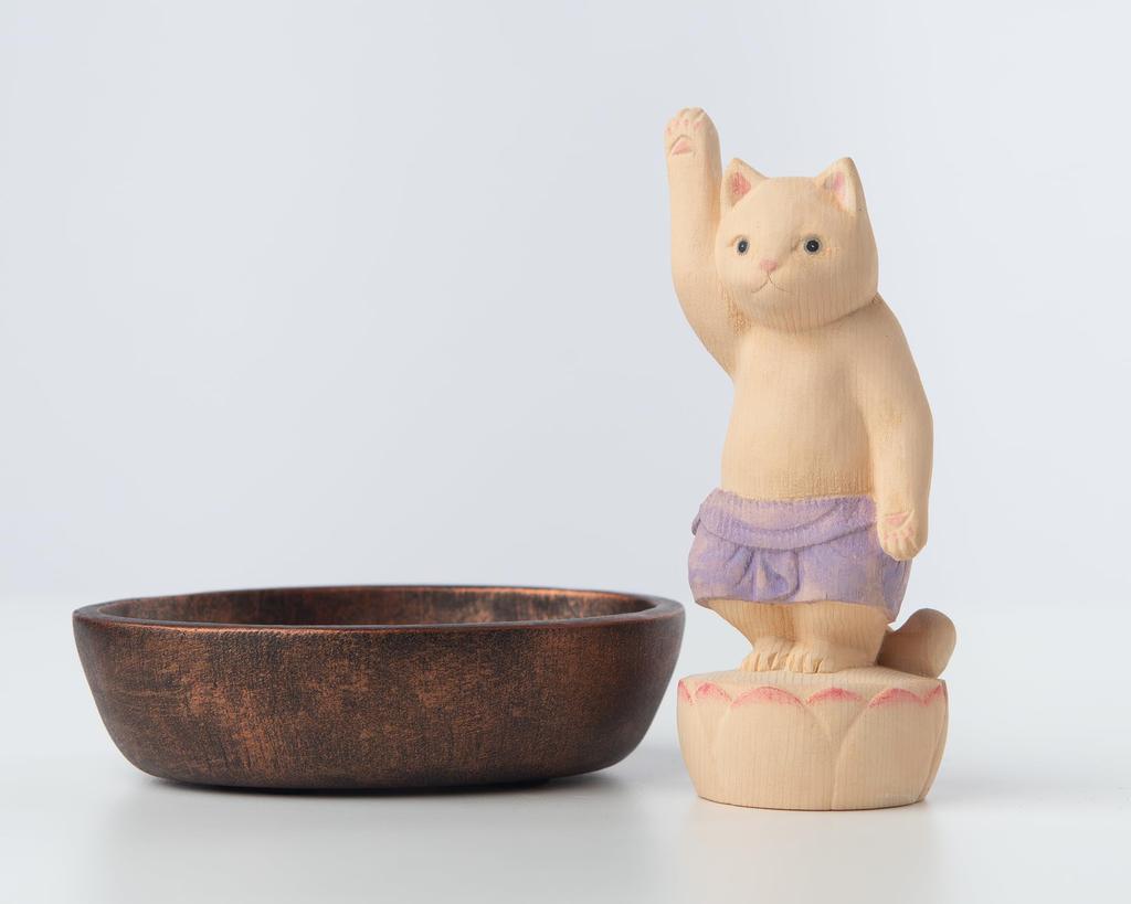 Cat Buddha, Birth of the Buddha, Sculpted by Butsuya Sakai, Wood Carving, Maneki-neko, Lucky Cat, Feng Shui Ornament (NB Birth of the Buddha)