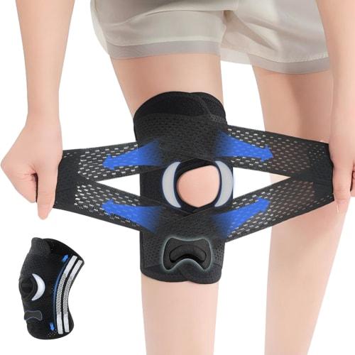 

[Наколенник 8-го поколения] Наколенник с перекрестными ремнями и четырьмя пружинами для поддержки и контроля вибрации, компрессионного типа, с тройной подушечкой для надколенника