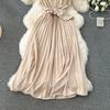 Sommer Neues Französisches Chic Maxikleid Damen V-Ausschnitt Ärmellos Schnürung A-Linie Falten Damenkleider Damen