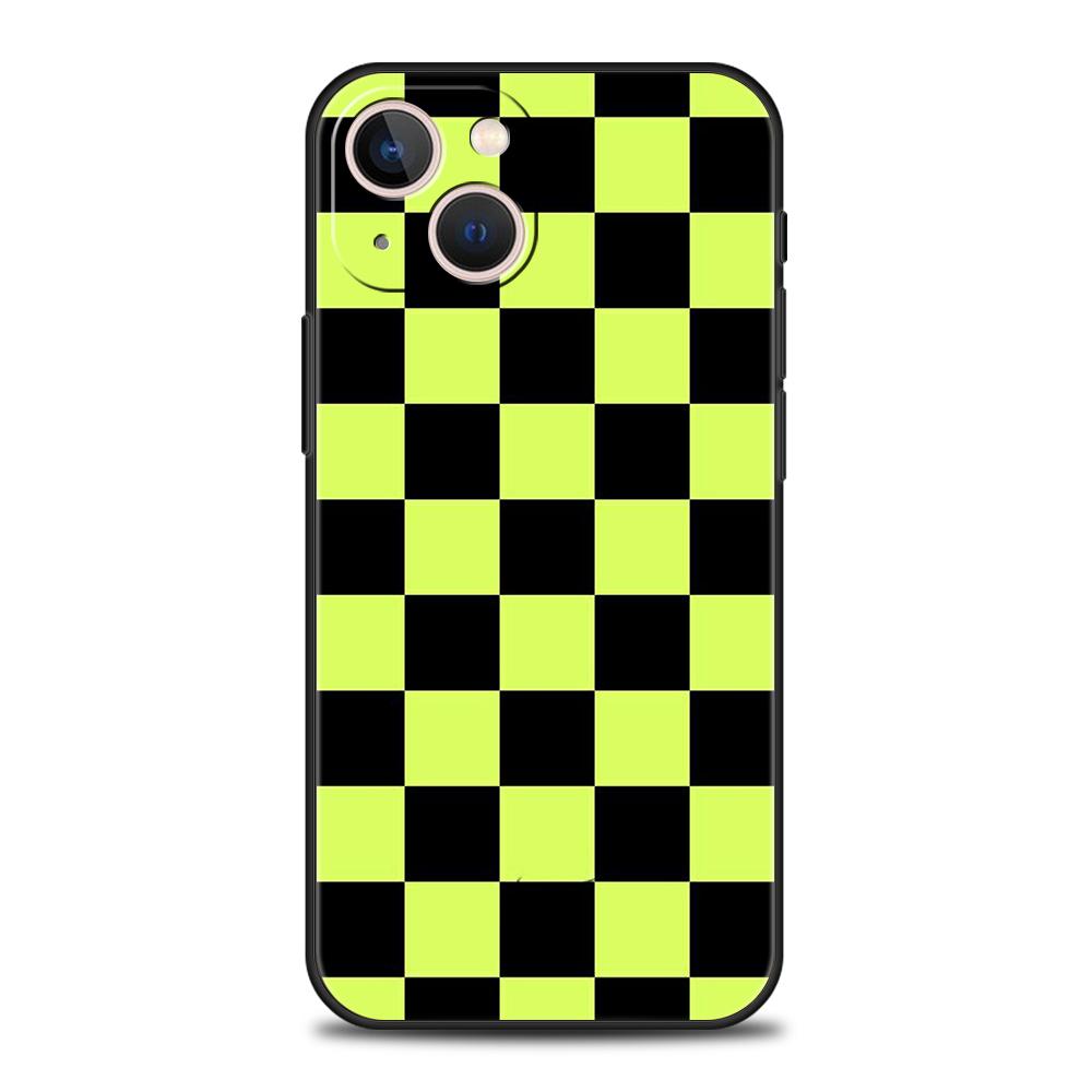 Carcasă Telefon Luxoasă cu Model Carouri Clasice Pătrate Pentru iPhone 11 12 13 14 15 16 Pro Max Mini X XR XS 7 8 Plus SE Capac Negru Funda