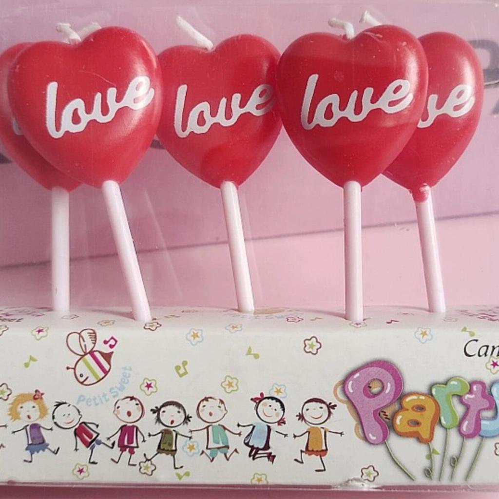 5pcs Heart Birthday Candles Cake Candles Cupcake Topper Candles Dessert Candle Holders for Wedding, Anniversary, Romantic Night