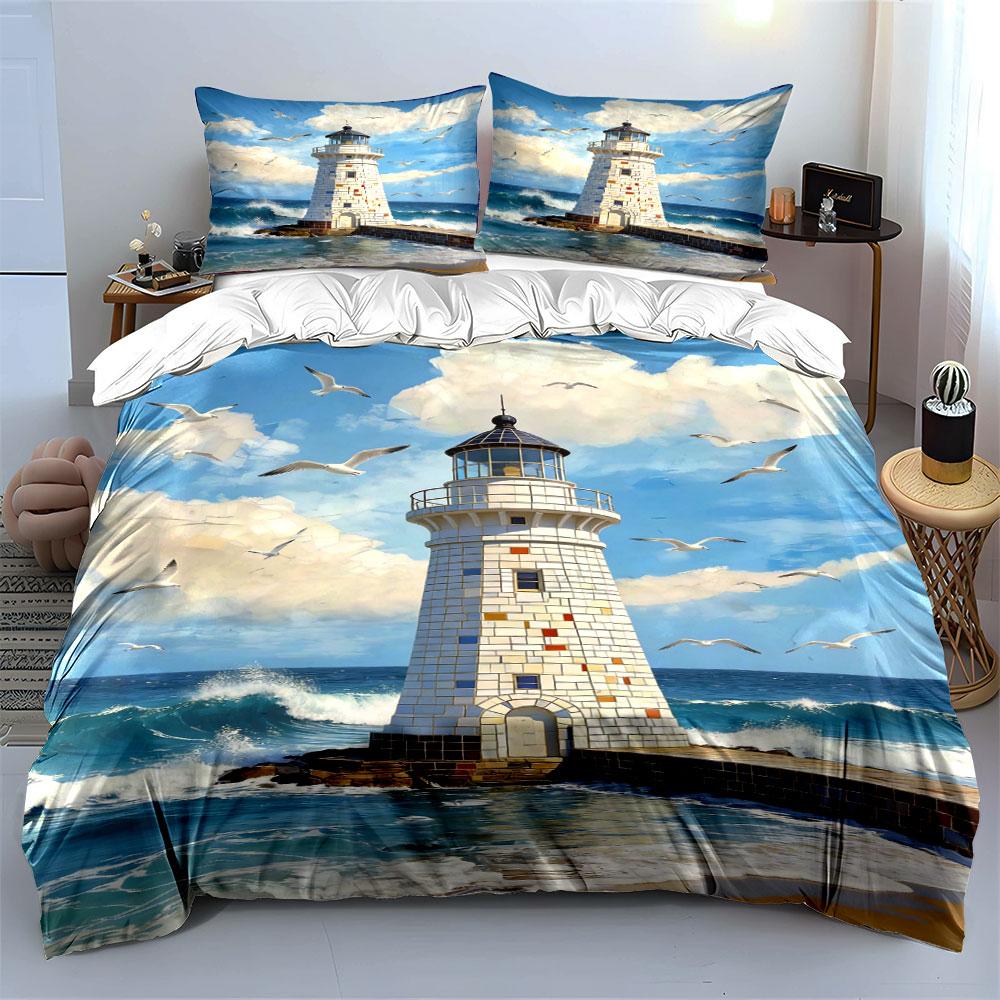 Lighthouse, Seagulls, Ocean Waves. Bedding Sets Duvet Cover Sets Duvet Covers Pillowcases(1 * Duvet Cover 2 * Pillowcases Without Duvet Insert)