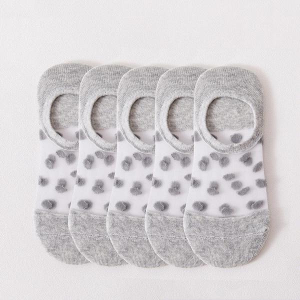 5Pairs Round Dot Socks Women's Summer Thin Transparent Invisible Boat Socks Breathable Short Sock Mesh Ultra-thin Non-slip Socks