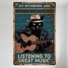 Vintage Black Cat Playing Guitar Metal Tin Sign 'LISTENING TO GREAT MUSIC' Retro Distressed Metal Wall Decor for Bar Pub Home Ca