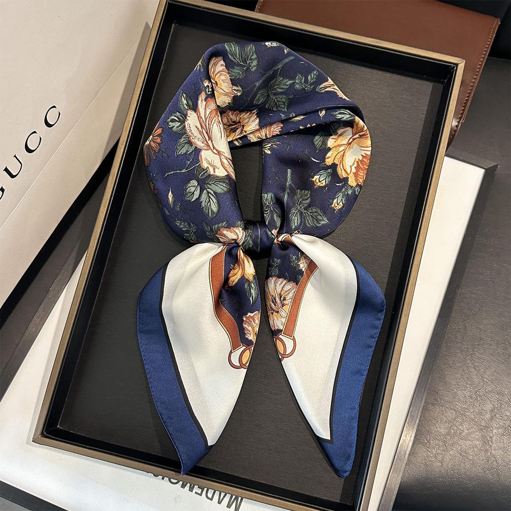 Luxury Square Scarf For Women Fashion Floral Ladies Hijab Elegant Neckerchief Bandanas Soft Stain Faux Silk Scarves Shawl Warps