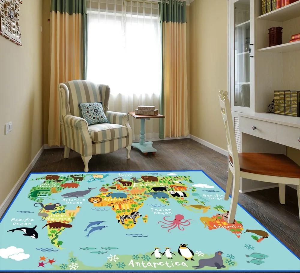 World Map Rug European and American Retro Dirty Resistant Easy Cleaning Flannel Carpet Living Room Bedroom Mat Home Decor New