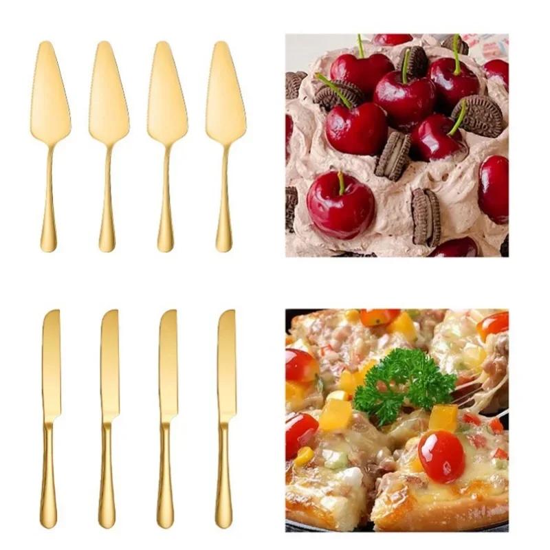 2/4Piece Stainless Steel Cake Knife Shovel Suit Golden Bread Knife Cake Cutting Tools Pizza Cheese Steak Shovel Baking Utensils