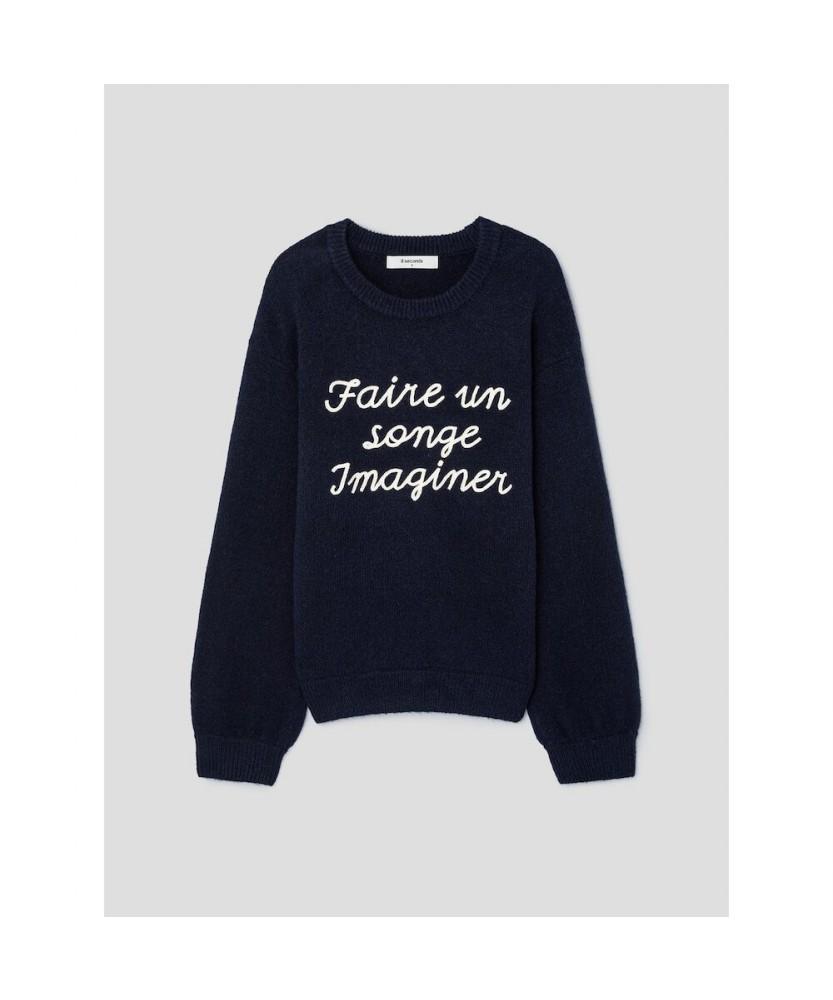 8SECONDS Text Jacquard Round Pullover Navy