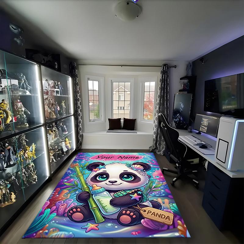 1PC Custom Name Panda Underwater Adventure Theme Floor Mat Ideal for Living Room, Game Rooms, Office, Bedroom,Floor Mat Playful Design