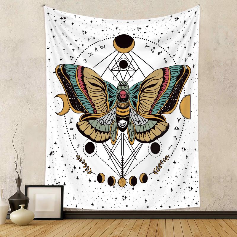 Butterfly Moth Moon Phase Tapestry, Boho Gothic Aesthetic Wall Hanging for Bedroom Living Room Dorm Home Decor