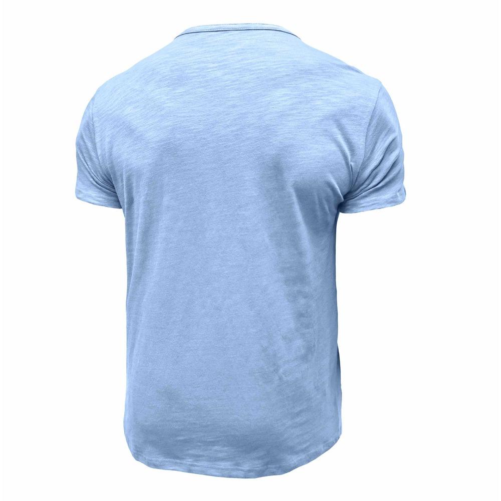Summer Men’s Casual Tops: Classic Men’s Henley-style Short-sleeved T-shirt with A Stand-up Collar