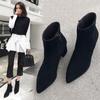 Womens Boots Spring Pointy Fleece Mid Heel Women's Boot New Thick Heel Ankle Boots Woman Shoes for Women High Heels Zapatos