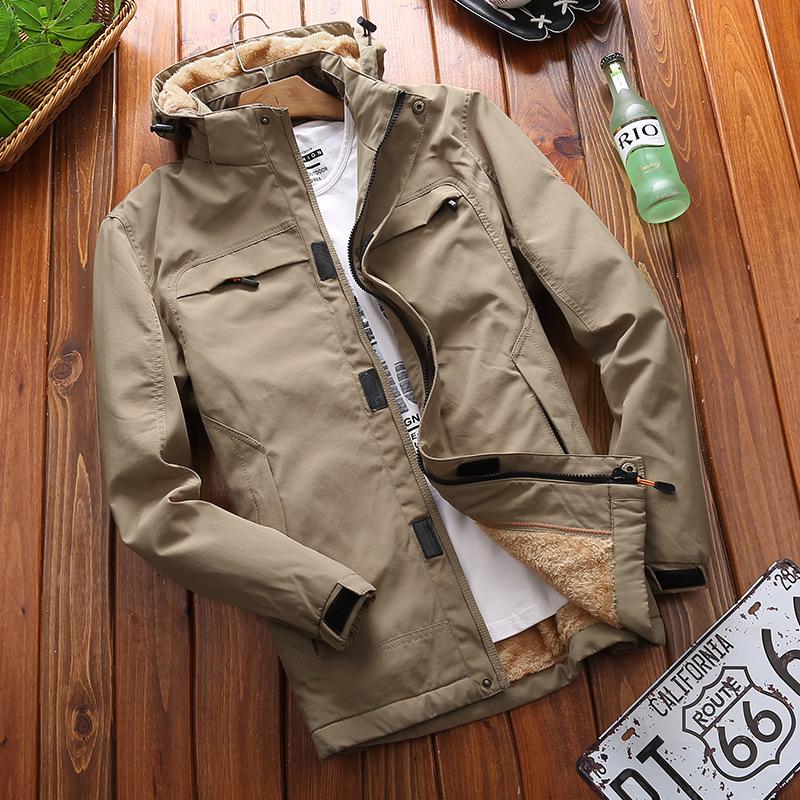 Autumn and Winter New Thickened Outdoor Men's Stand-up Collar Hooded Jacket Winter