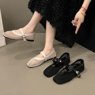 Mode Sommer Neu Flach Hohl Vintage Mary Damen Schuhe Runde Spitze Flach Netz Atmungsaktiv Vielseitig Fischernetz Weiche Sohle Einzelne Schuhe