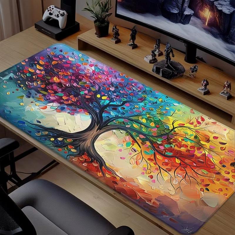 Colorful Tree of Life Art Gaming Mouse Pad Abstract Vibrant Large Desk Mat for Gamers Home Decor