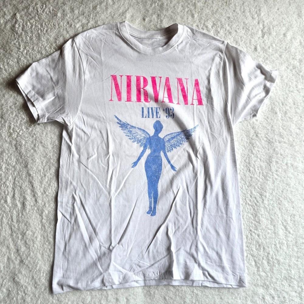 Футболка унисекс с коротким рукавом, белая, из хлопка, с надписью Nirvana Live 93 L