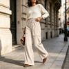 Women's Corduroy Wide Leg Pants With, Color Casual Long Trousers for Everyday Wear