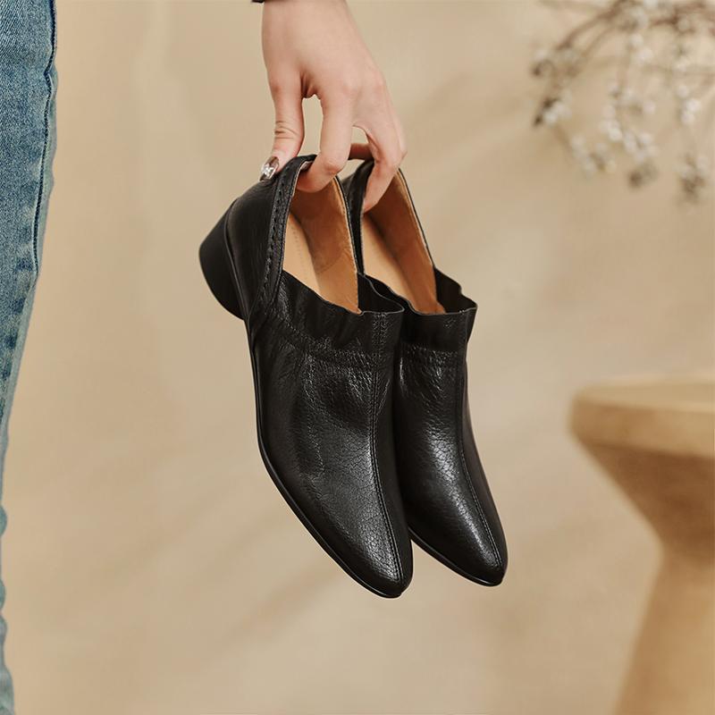 Fashion Retro Genuine Leather Luxury Pumps Round Toe High Heels Women'S Shoes Sexy Party High Heels 2025 New Pumps High Heels Women