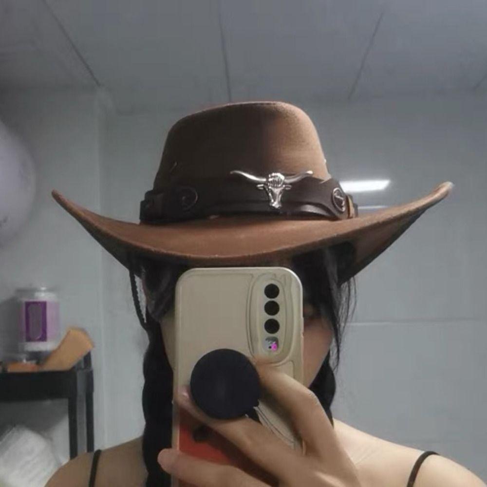 Big Brim Sunscrean Bucket Cap Drawstring Summer Sun Hat Retro Western Cowboy Hat  Hiking