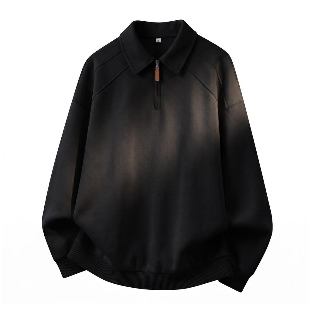 Classic American Style Polo Collar Sweatshirt For Men With Cotton Blend Comfortable Fit Casual Wear