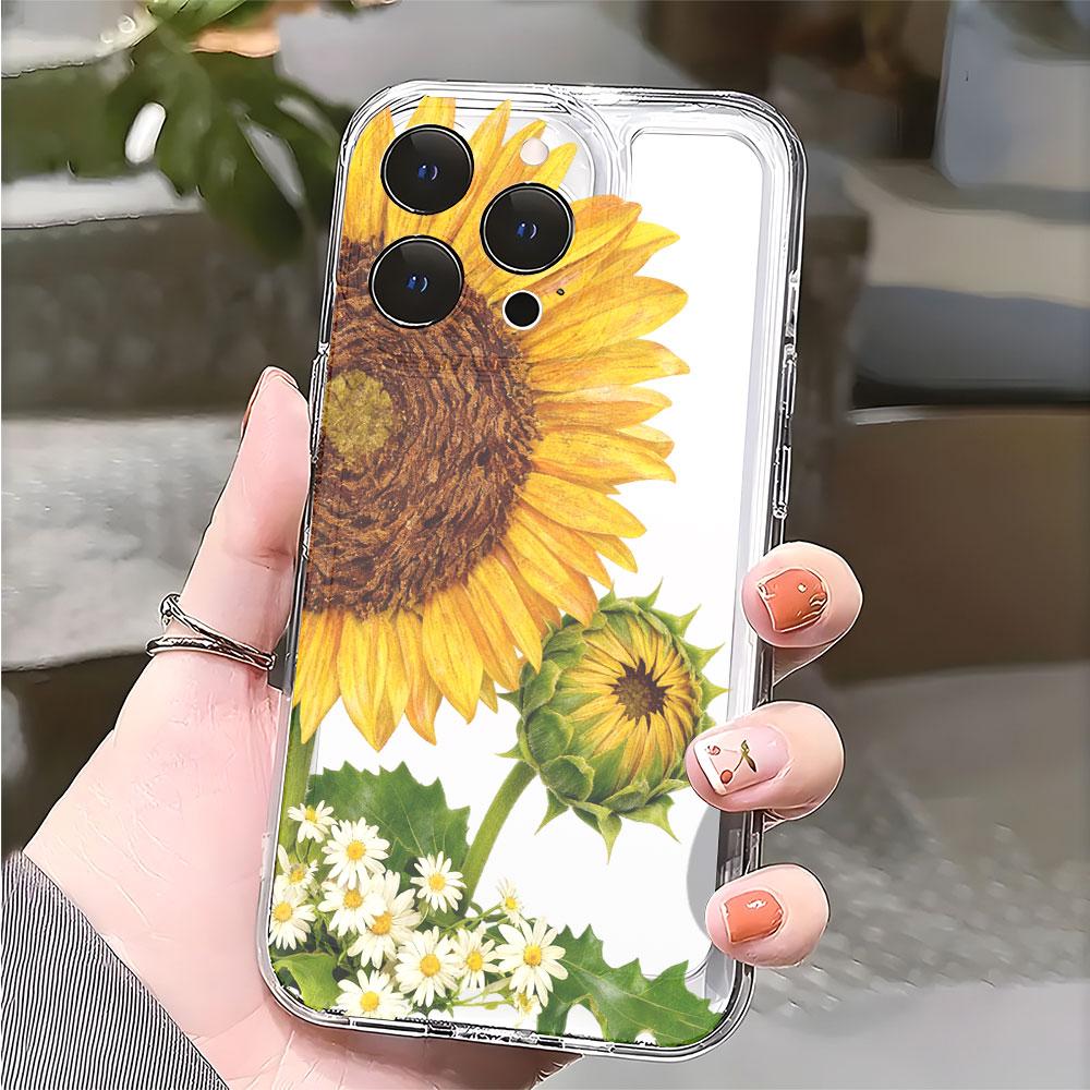 Sunflower Bud and Daisies Transparent Soft TPU Phone Case for Xiaomi Redmi Note 15 14 13 12 11 10 9 Pro Plus 4G 5G Soft Cover