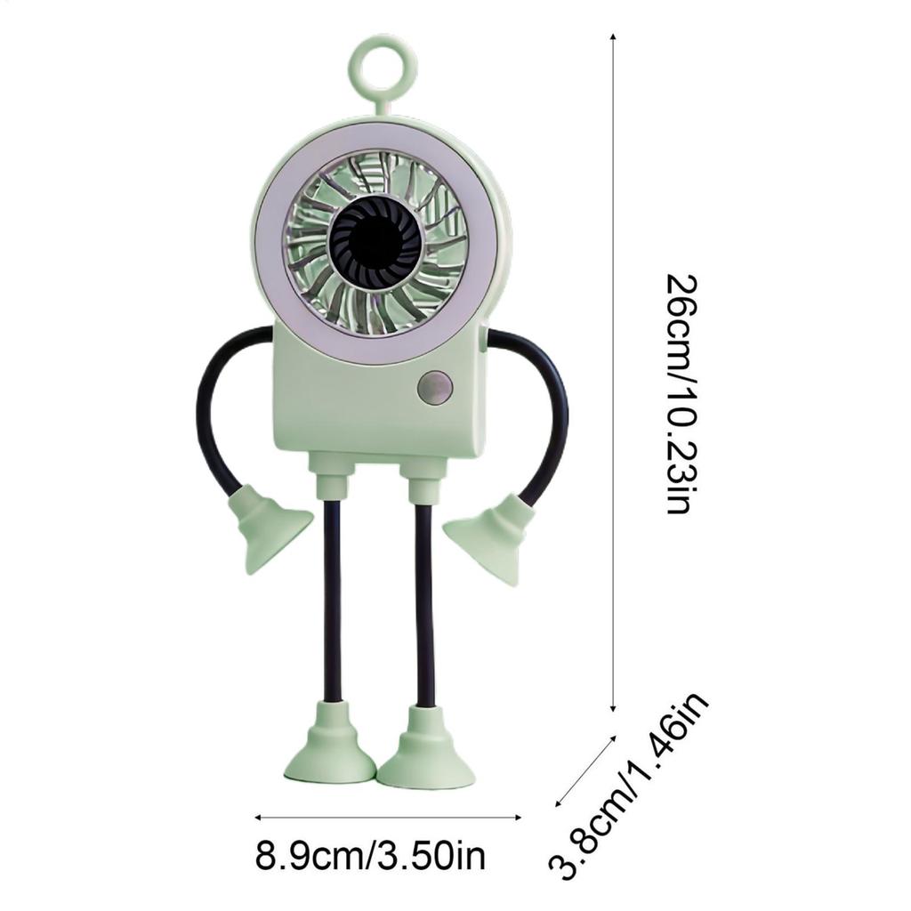 Desktop Fan Robot Shape Portable Rechargeable Personal Cooler With LED Light Portable Fan With Suction Cups For Home Kitchen