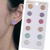6 Pairs Stainless Steel Shiny Austrian Crystal Round Stud Earrings Set