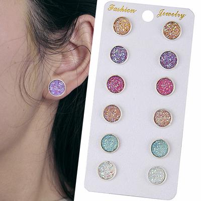 6 Pairs Stainless Steel Shiny Austrian Crystal Round Stud Earrings Set