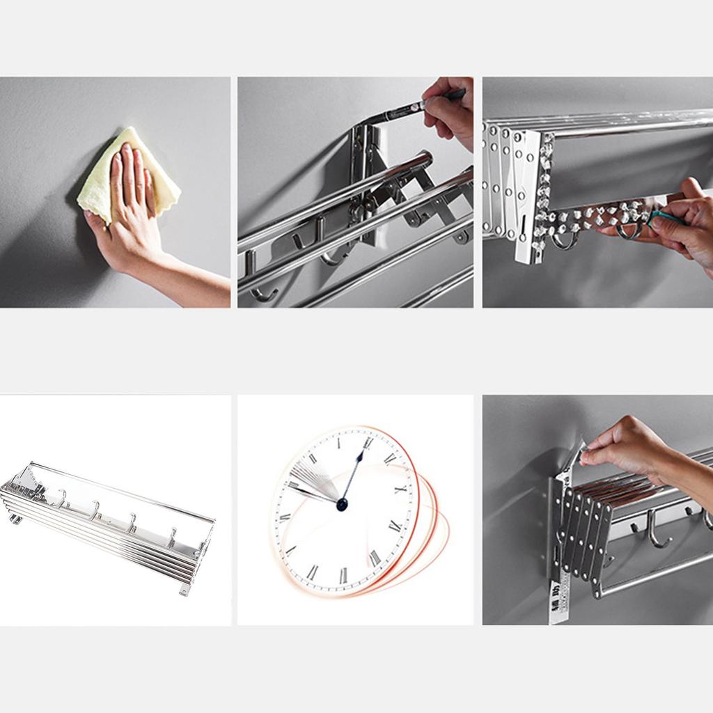 Wall Mounted Retractable Rack Stainless Steel Storage Folding Wall Hanger for Bathroom Balcony