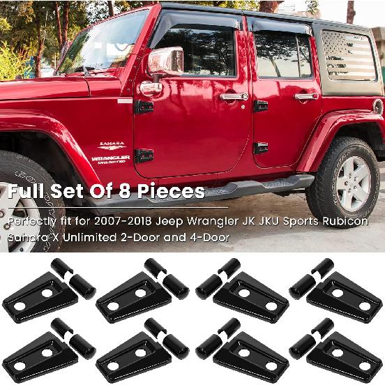 Door Hinge Cover Trim Exterior Accessories For Jeep Wrangler JK JKU Sport Rubicon Sahara X Unlimited 2-Door & 4-Door 2007-2018 (Black 8PCS)