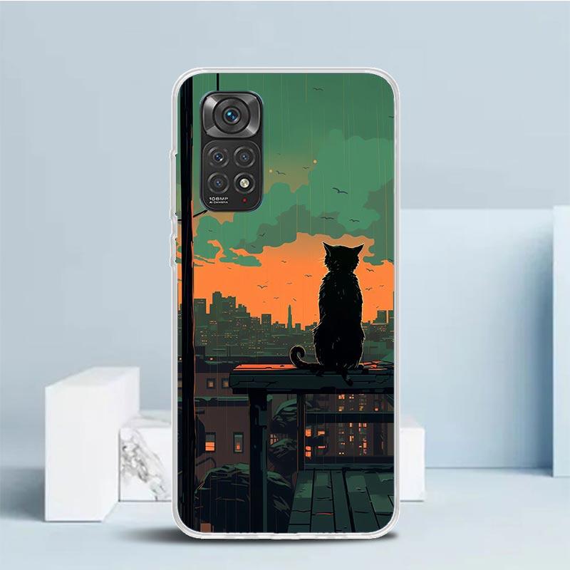 Anime Cat Rain Animal Phone Case For Xiaomi Redmi Note 15 14 14S 13 12S 12 Pro Plus 11S 11 11T 11E 10S 10 + Soft TPU Back Cover