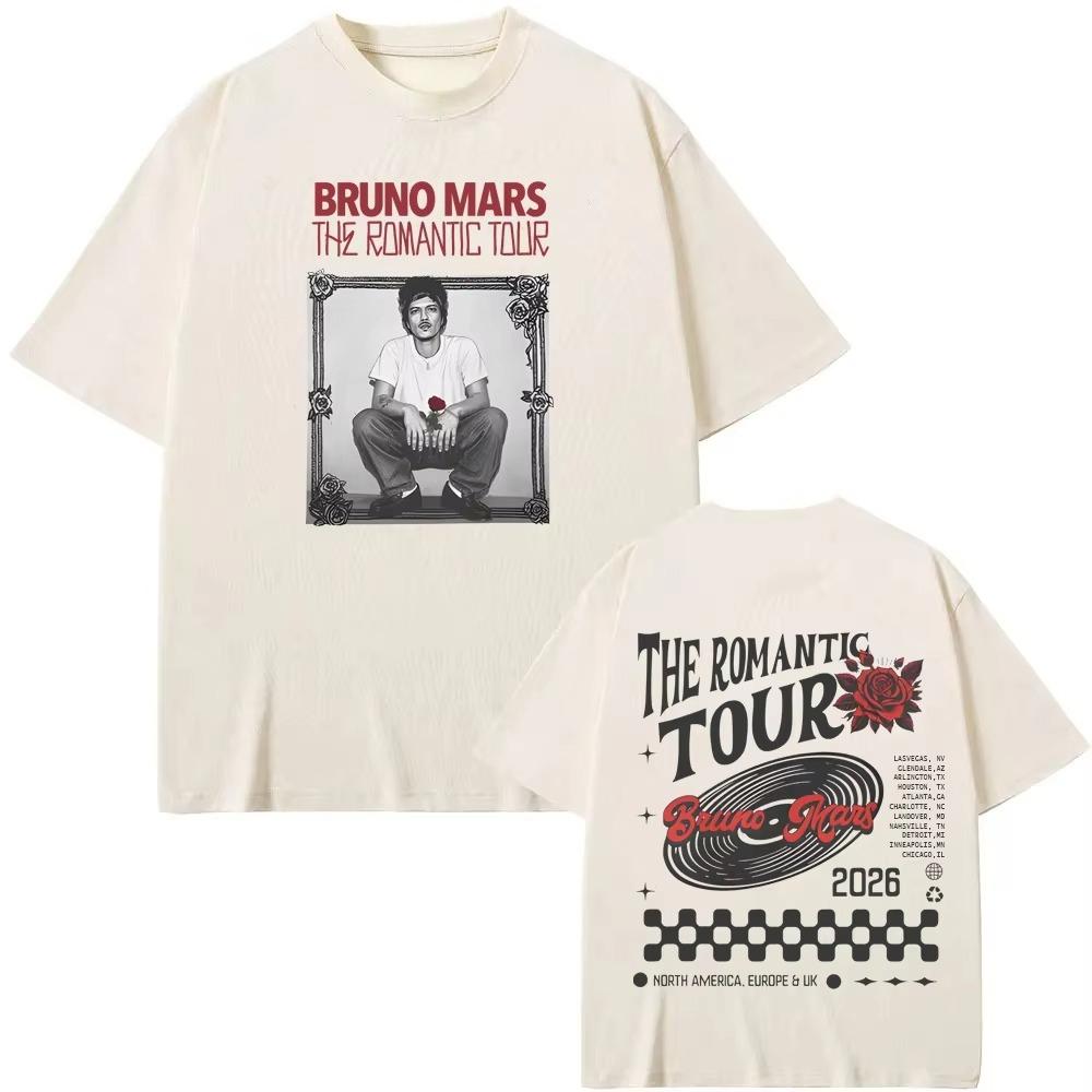T-shirt Bruno Mars The Romantic Tour 2026 album Tour Clothes Design Originale estate Cotone Stampa Grafica Top di Alta Qualità