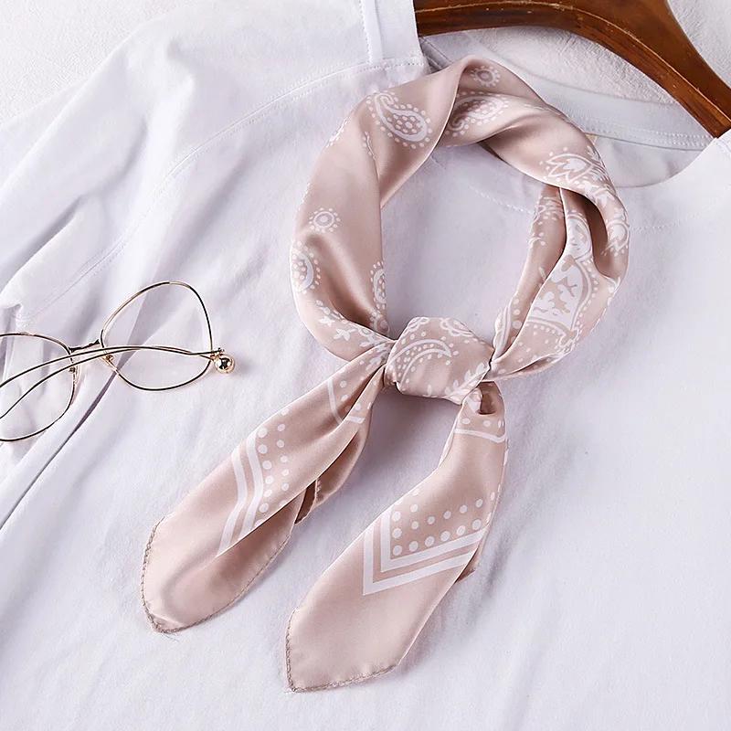 70cm Bandana Head Scarf For Women Fashion Paisley Print Handkerchief Silk Satin Hijab Scarfs Female Square Neck Scarves Dropship