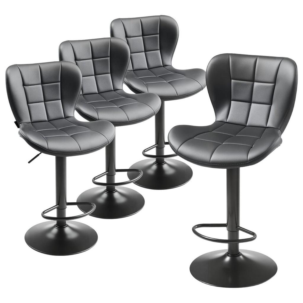 Bar Stool Set of 4, Modern PU Leather Counter Height Stools, Swivel Kitchen Barstool with Back and Footrest, Height Adjustable Armless Bar Chair,