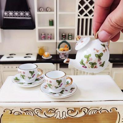 8pcs Set Mini Tea Pot Dish Cups Accessories Mini Ceramic Tableware Micro Fish Tank Landscape Landscaping Ornament 1:6
