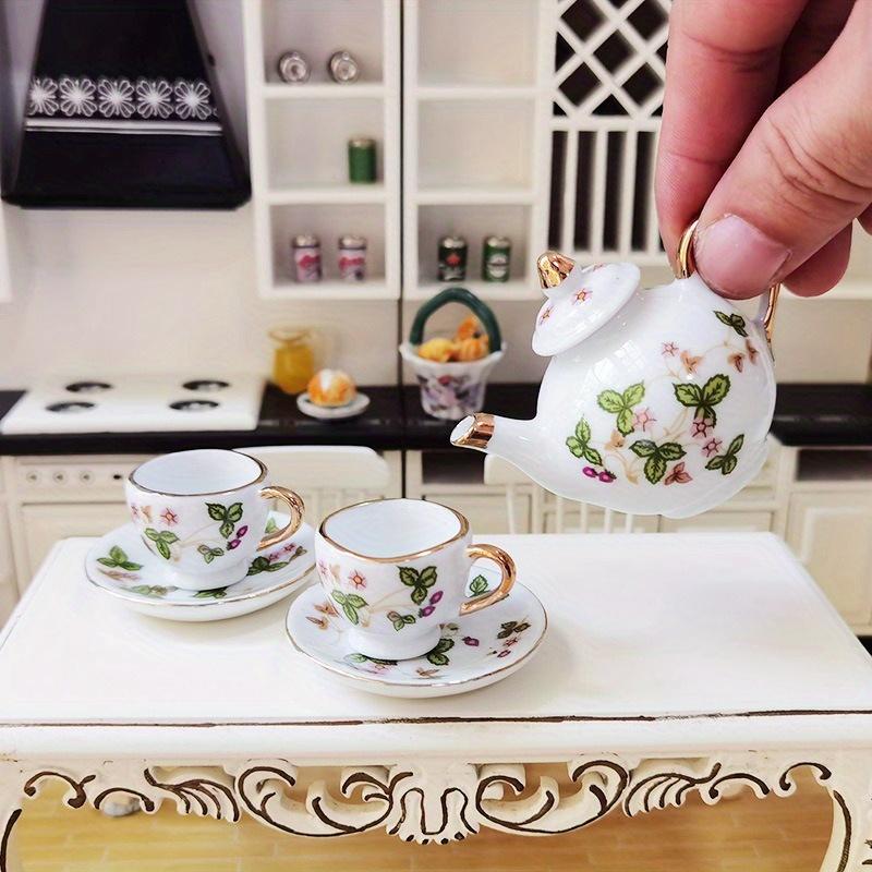 8pcs Set Mini Tea Pot Dish Cups Accessories Mini Ceramic Tableware Micro Fish Tank Landscape Landscaping Ornament 1:6