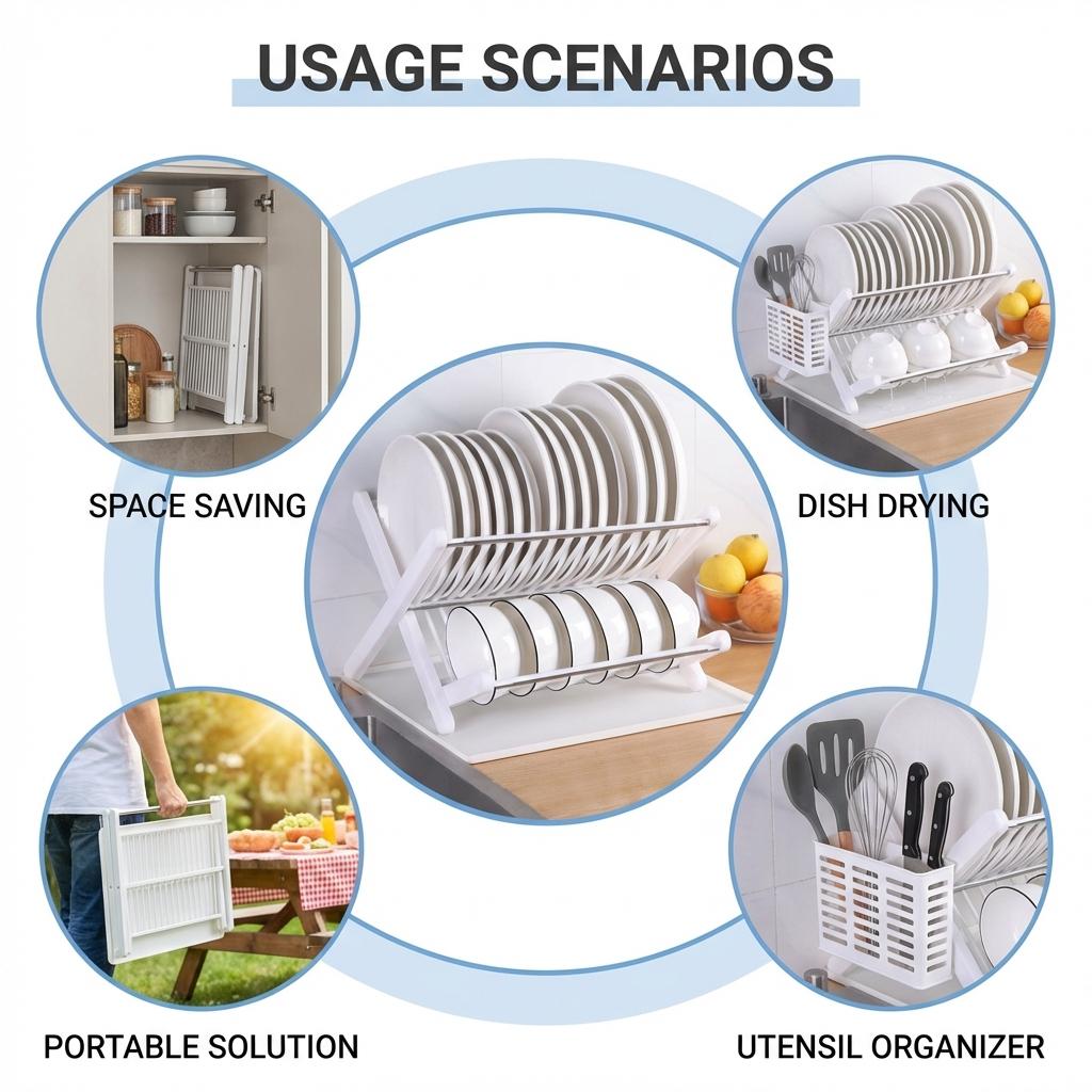 Double Layer Kitchen Dish Rack Foldable No Installation Drainage Storage Utensil Organizer