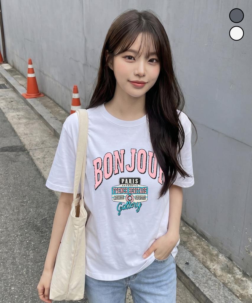 ADHOC Women'S Bonjour Artwork T-Shirt (2 Colors) (Hc5Sta7)