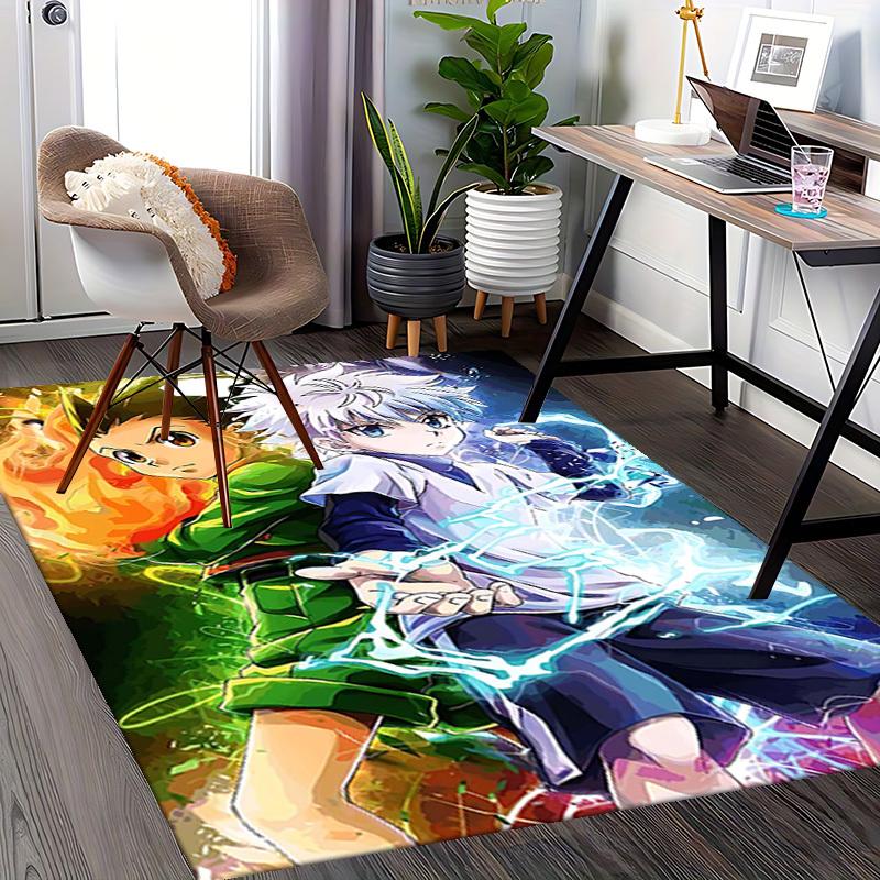 1pc Hunter X Hunter Killua and Gon Anime Chair Mat - Office Desk Carpet with Electric and Fire Design, Suitable for Home Decor, Gaming Room, Seasonal