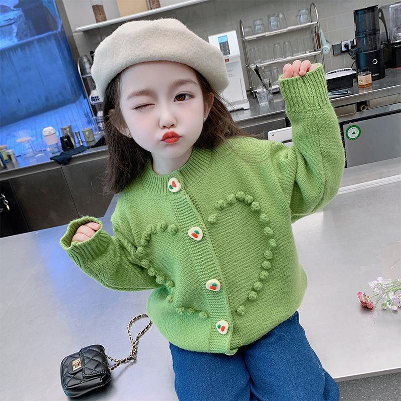 Girls Flower Sweater Cardigan Spring and Autumn Children Fashion Knitwear
