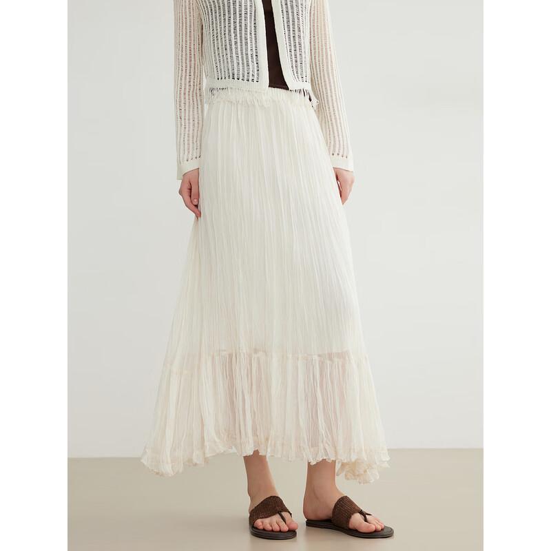 ELLE French Textured Pleated Midi Skirt