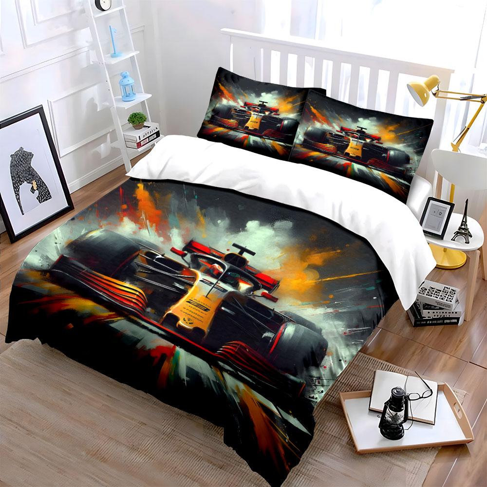 High-Speed Race Car Artwork Print Soft Comfortable Duvet Cover Bedding Set Included 1*Duvet Cover  2*Pillowcases Luxury Gif