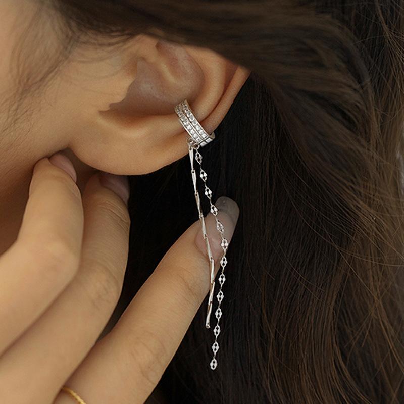 1pc Ear Cuffs Fake Piercing Earrings For Girls Long Chian Tassel Ear Clip Snake Butterfly Women's Jewelry New Ins Fashion EF117