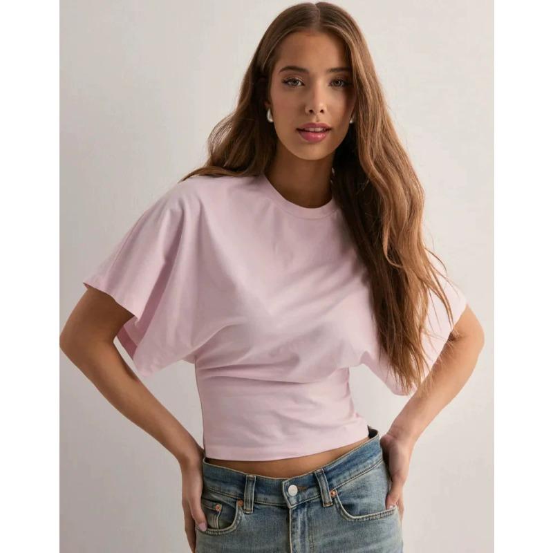 IHUASU Women's Fashion Casual Solid Color Print Short Sleeve O-Neck Blouses & Shirts International Design