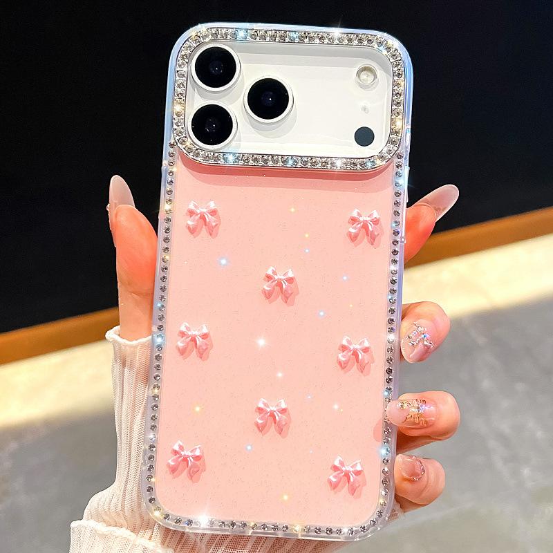 Applicable To Apple 17promax Flash Diamond Mobile Phone Case Samsung S26Ultra Bow iPhone17E Three-dimensional A17