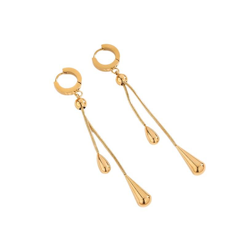 Women's Adjustable Tassel Jewelry Set: Korean Water Drop Titanium Steel Earrings & Non-Fading Clavicle Chain