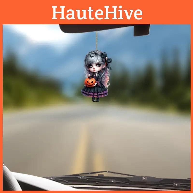 Witch Halloween Holding Pumpkin Patterned Acrylic Pendant For Decor Holiday