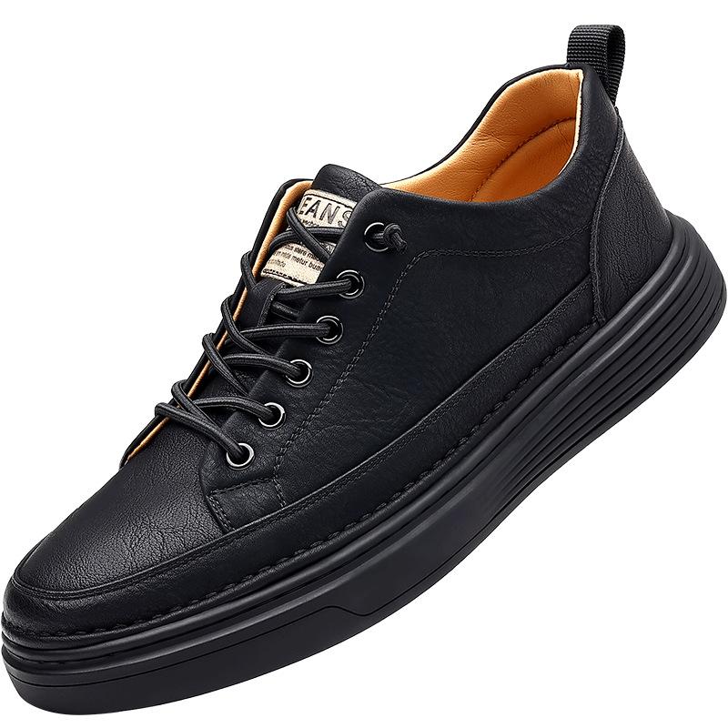 2024 Spring New Men's Shoes Sports Casual British Black Leather Shoes Work Board Shoes Versatile Dress Business Trend Shoes