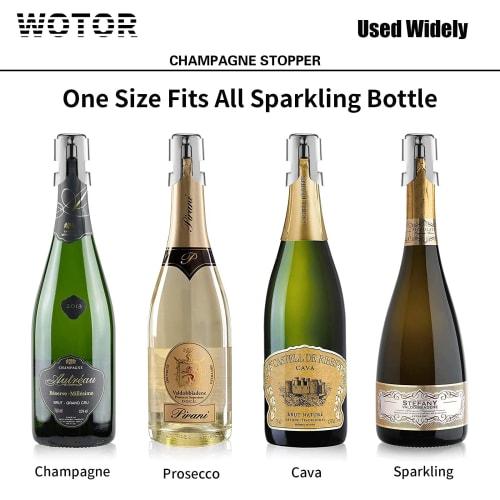 WOTOR Champagne Stopper, Stainless Steel Prosecco Bottle Stopper with Food-Grade Silicone, Reusable Champagne Cork & Saver, Leak-Proof, Keeps Champagn